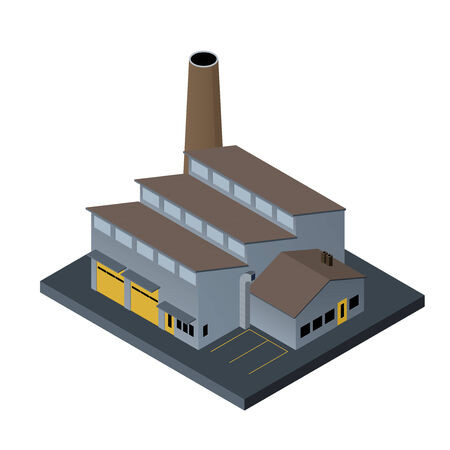 Factory building in isometric projection on white のイラスト素材