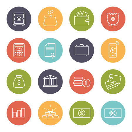Money and finance line icons in colored circles vector collectionのイラスト素材