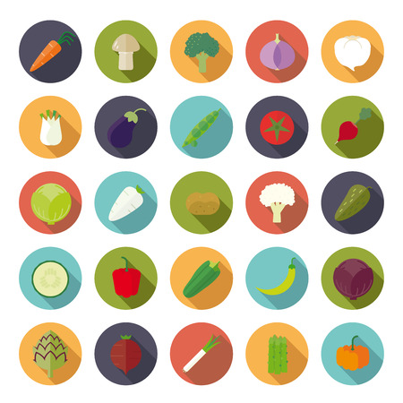 Vegetables Flat Design Circular Vector Icon Setのイラスト素材