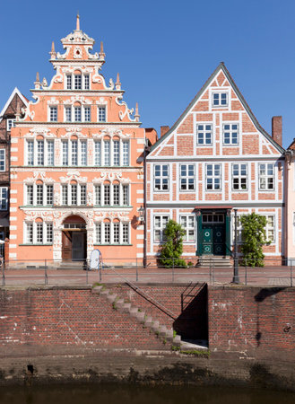 Baroque and medieval facades at the Old Town of Stade Lower Saxonyのeditorial素材