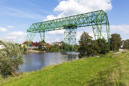 Historic transporter bridge at Osten, Lower Saxony, Germanyの写真素材