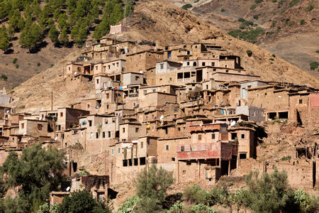 Typical berber village at Atlas mountain range, Moroccoの写真素材