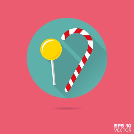 lollipop and candy cane sweet food flat design vector iconのイラスト素材