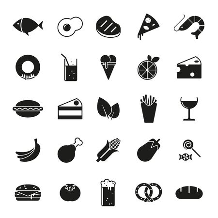 Collection of 25 solid food and drink iconsのイラスト素材