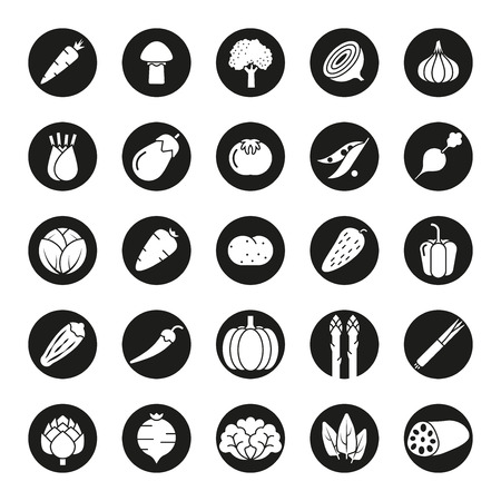 Collection of vegetable icons, negative in black circlesのイラスト素材
