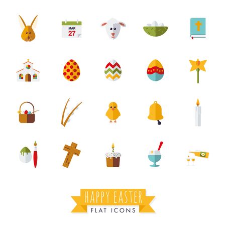 Happy Easter flat design Vector icons on white backgroundのイラスト素材