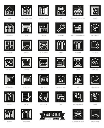 Real Estate Square line Icons Collection, negativeのイラスト素材