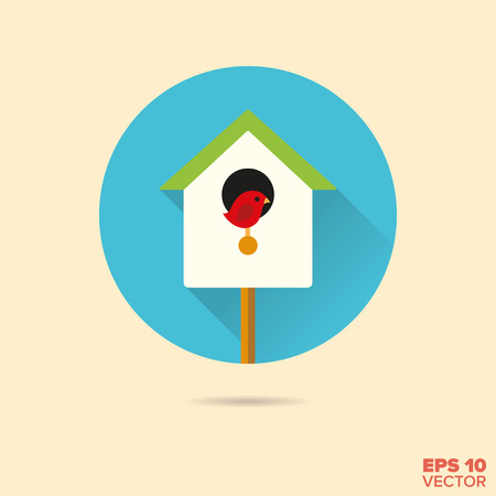 birdhouse with cardinal bird flat design vector iconのイラスト素材