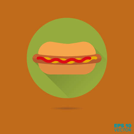Hot dog with mustard and ketchup flat design vector iconのイラスト素材