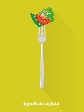 insalata mista on a fork flat design long shadow vector illustrationのイラスト素材