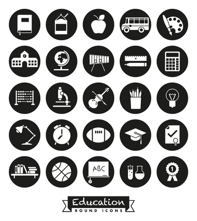 School and education related vector icons set roundのイラスト素材