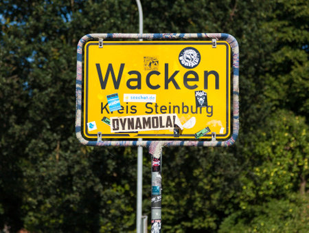 City limits sign of Wacken, home of annual Wacken Open Air, worlds large large largest metal music festival.のeditorial素材
