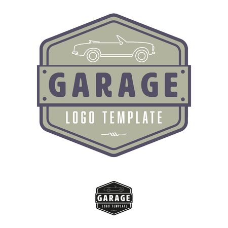 Garage template with vintage convertible car, iconのイラスト素材