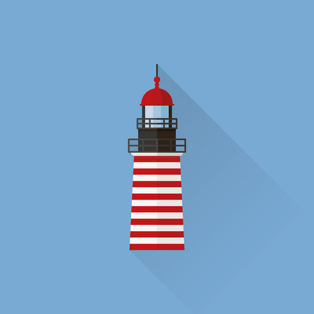 Flat design long shadow lighthouse icon on blue backgroundのイラスト素材