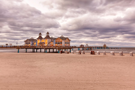 HDR image of beach and pier at Sellin, Rugia, Germanyのeditorial素材