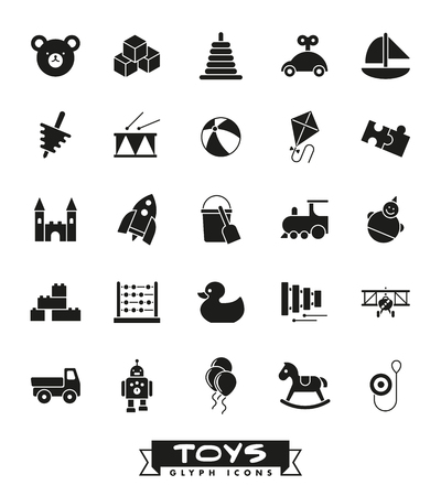 Collection of solid black childrens toys iconsのイラスト素材