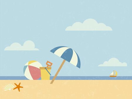 Vintage styled beach scene illustrationのイラスト素材