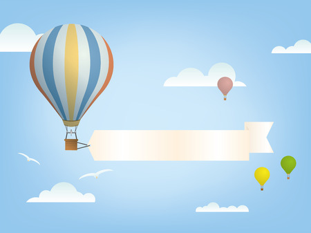vintage hot air balloon with blank banner for message in the skyのイラスト素材
