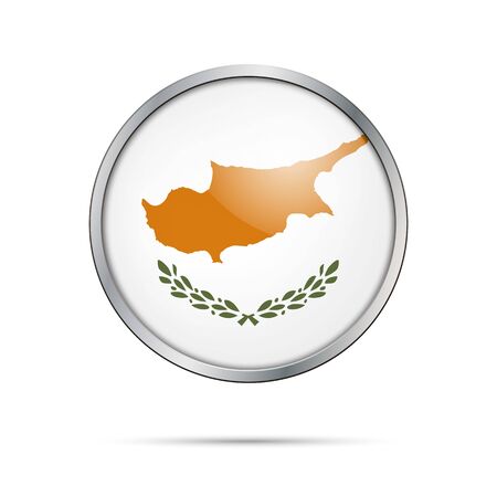 Vector Cypriot flag button. Cyprus flag glass button style with metal frame.のイラスト素材