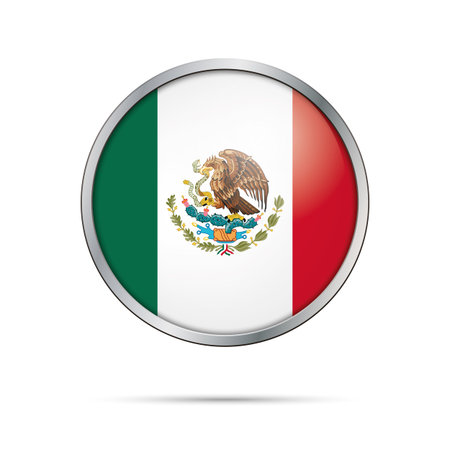 Mexico flag glass button style with metal frame.のイラスト素材