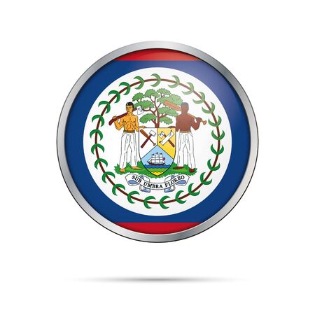 Belize flag glass button style with metal frame.のイラスト素材