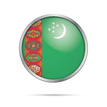 Turkmenistan flag glass button style with metal frame.のイラスト素材