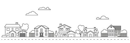 Village neighborhood line art vectorのイラスト素材