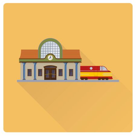 flat design long shadow railway station vector illustrationのイラスト素材