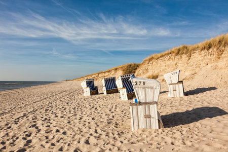 Beach chairs at the beach of Hornum, Sylt, Germanyの写真素材