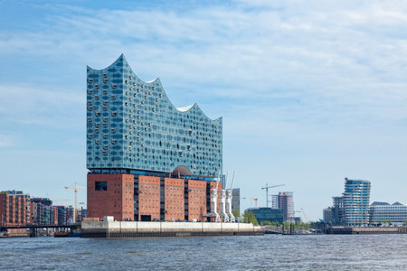 Hamburg, Germany: The Elbe Philharmonic Hall or Elbphilharmonie, concert hall at HafenCity quarter of Hamburgのeditorial素材