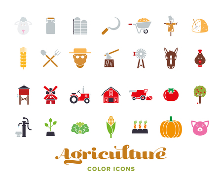 Set of 28 agriculture color iconsのイラスト素材