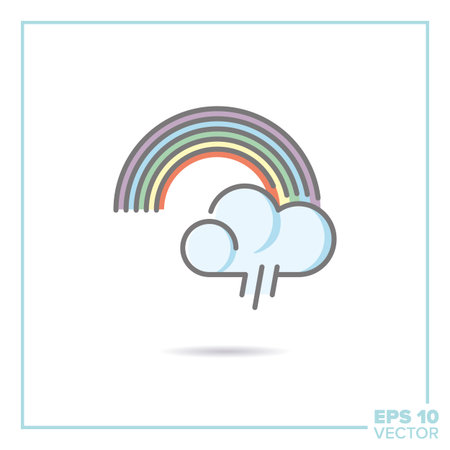 Rainbow and cloud filled line icon vector illustrationのイラスト素材