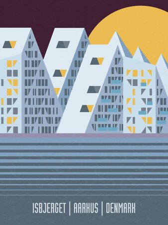 Vector illustration of Iceberg buildings at Aarhus harbor, Denmarkのイラスト素材