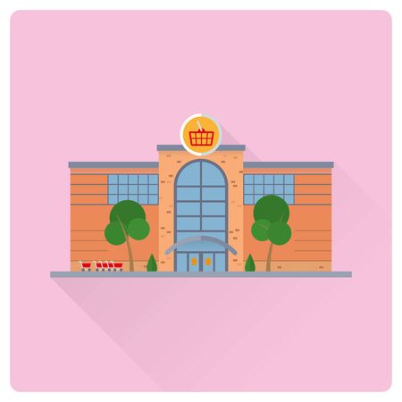 flat design long shadow shopping mall building vector illustrationのイラスト素材