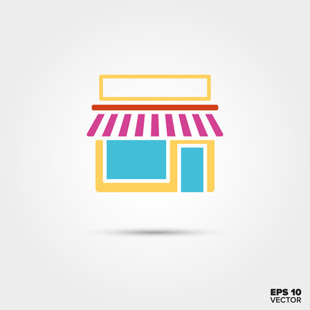 shop with awning and billboard vector iconのイラスト素材