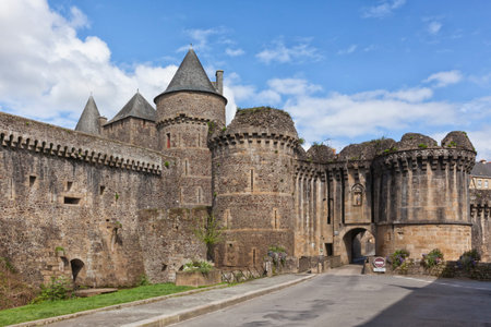 Porte Notre-Dame, gate to the medieval city of Fougeres, Franceの写真素材