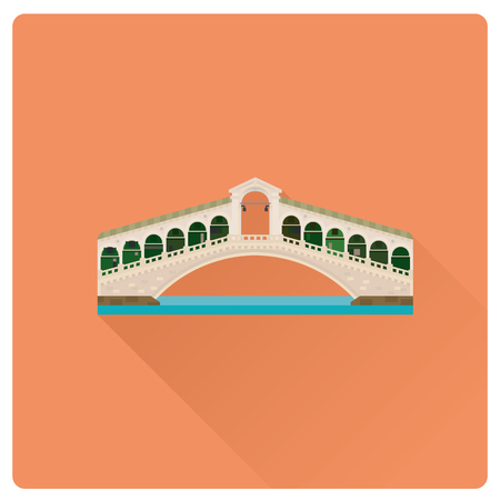 Flat design long shadow vector illustration of Rialto Bridge over Grand Canal at Venice, Italyのイラスト素材