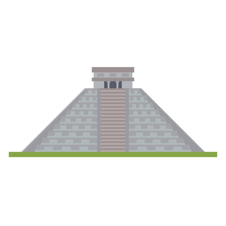 Flat design isolated vector icon of kukulkan pyramid at Chichen Itza, Yucatan, Mexicoのイラスト素材