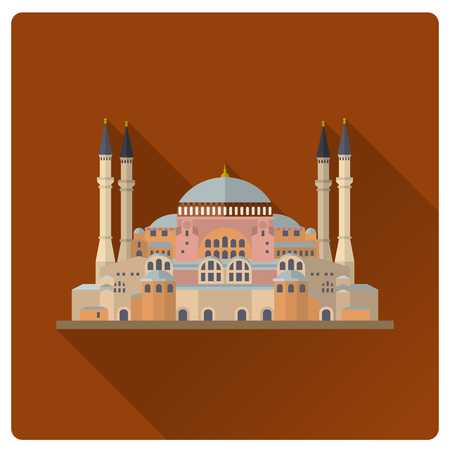 Flat design long shadow vector illustration of the Statue of Hagia Sophia at Istanbul, Turkeyのイラスト素材