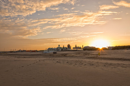 Sunset at the beach of Noordwijk aan Zee, The Netherlandsのeditorial素材