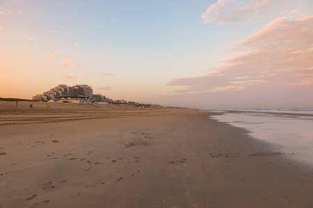 Sunset at the North Sea beach of Noordwijk aan Zee, The Netherlandsのeditorial素材