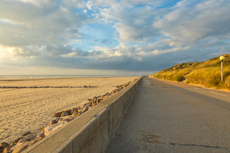 Beach and boardwalk of Berck-Plage, Pas-de-Calais, Franceのeditorial素材