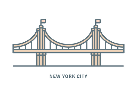 New York City line icon. Brooklyn Bridge vector illustration.のイラスト素材