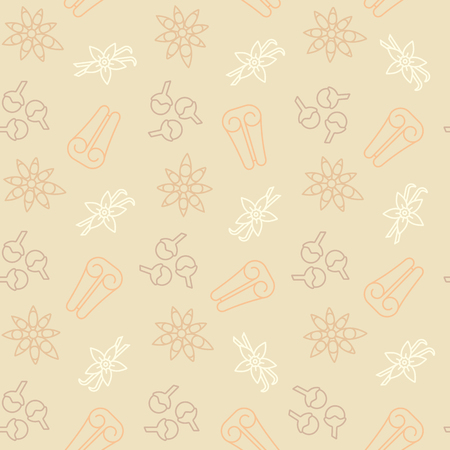Christmas spices seamless background pattern vector illustration with cinnamon, cloves, vanilla and star anise symbolsのイラスト素材