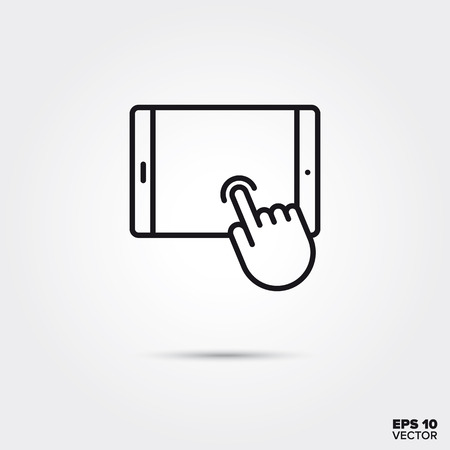 tapping gesture on tablet screen line icon vector illustration. Media and entertainment symbol.のイラスト素材