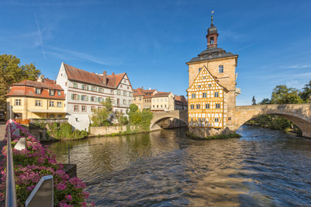 City hall on Upper river over river Regnitz at Bamberg, Germanyのeditorial素材