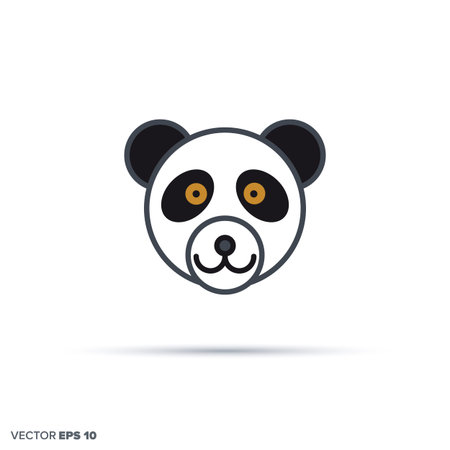 Cute giant panda bear face outline vector icon with color fill. Funny animal illustration.のイラスト素材