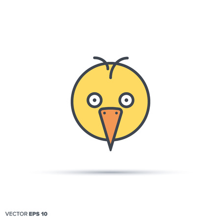 Cute chicken face outline vector icon with color fill. Funny animal illustration.のイラスト素材