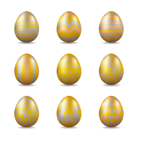 Collection of golden easter eggs with silver and bronze patterns vector illustrationのイラスト素材