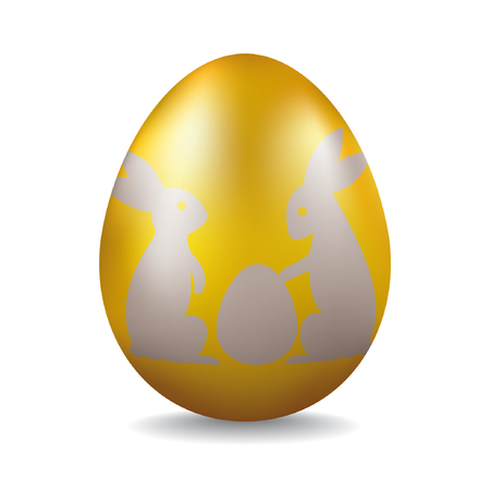 Golden Easter Egg with silver easter bunnies silhouette vector illustrationのイラスト素材